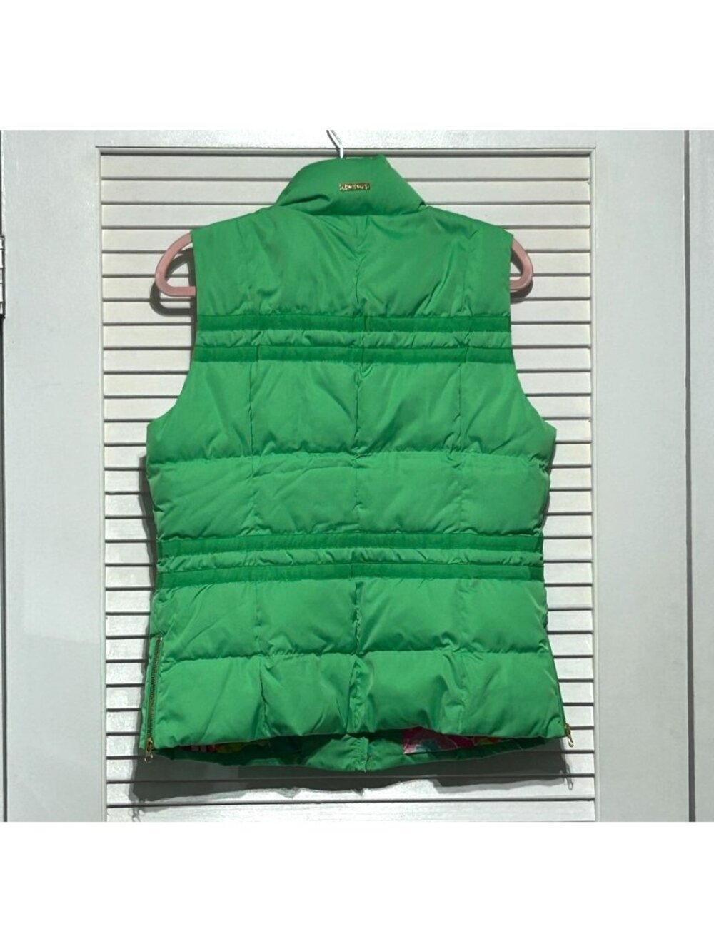 Lilly Pulitzer Kate Green Zip Snap Up Puffer Vest Preppy Gorpcore Size L 3046 - Picture 10 of 13